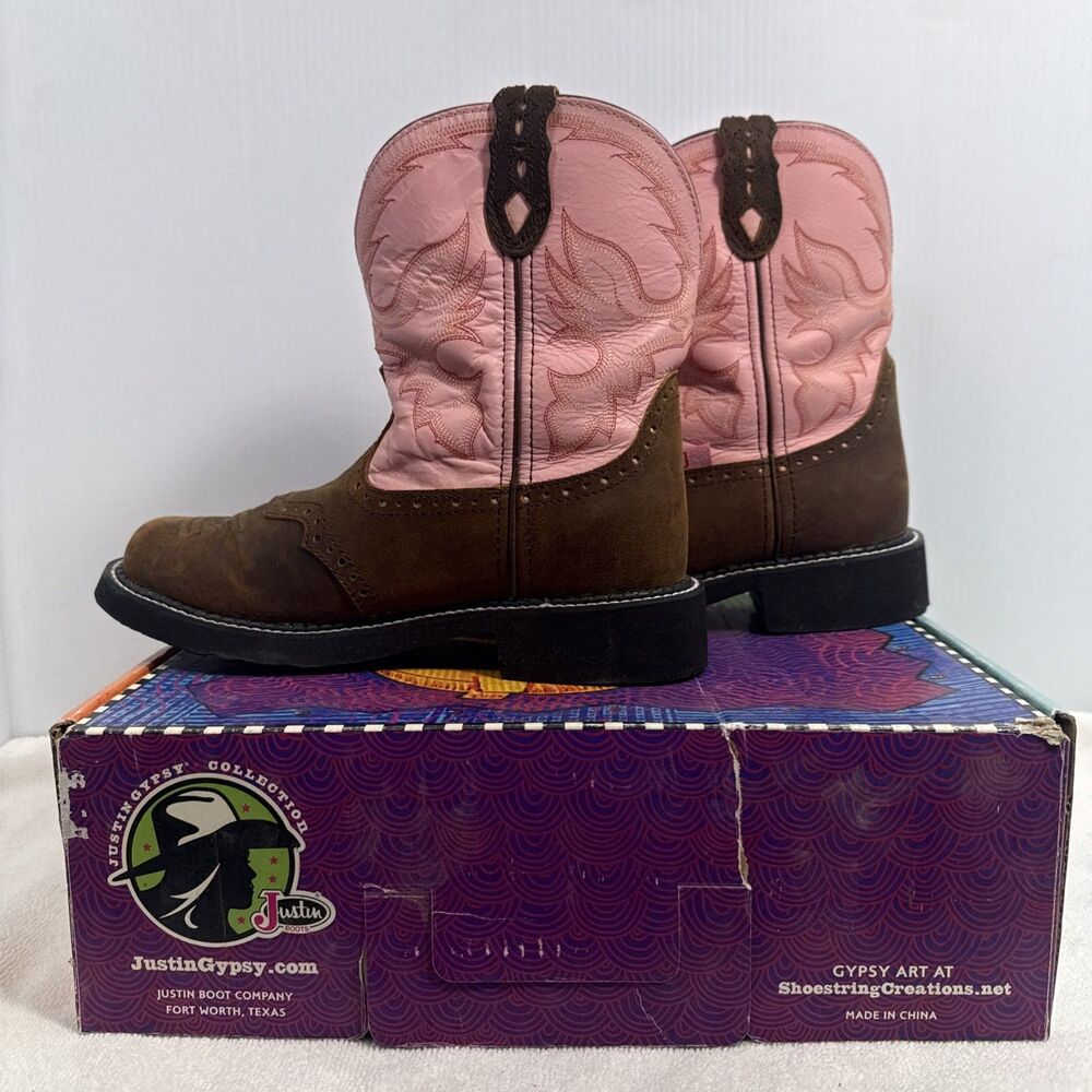 Justin Gypsy Boots Women’s 9B L9901 Brown Pink Leather Western Cowgirl